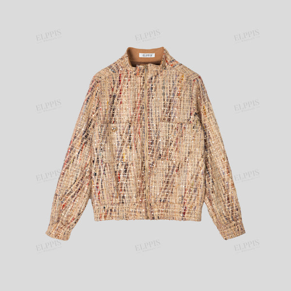 Sequin-Embellished Colorful Boucle Loose-Fit Jacket.