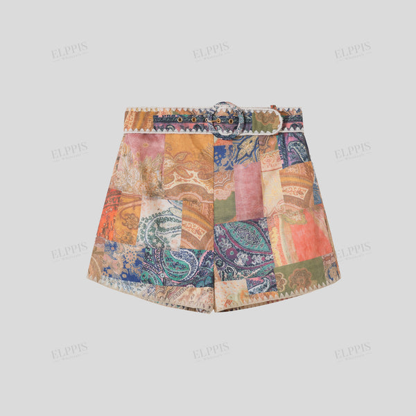 Geometric placement print A-line shorts