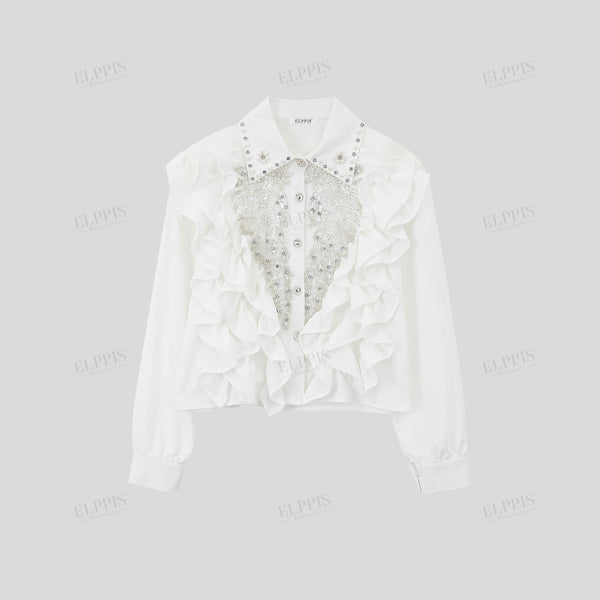 Beaded ruffled long sleeve shirt