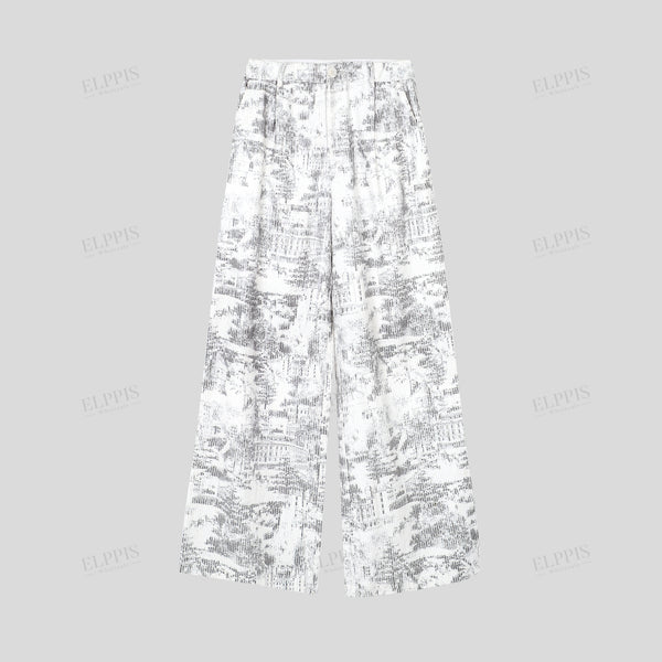 Architectural Pattern Printed Sequined Embroidered Denim Pants