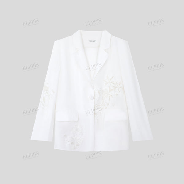 Pure Linen Heavy-Duty Monochrome Beaded Hollow-Out H-Line Blazer