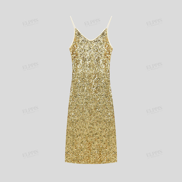 Sequin A-line long strap dress