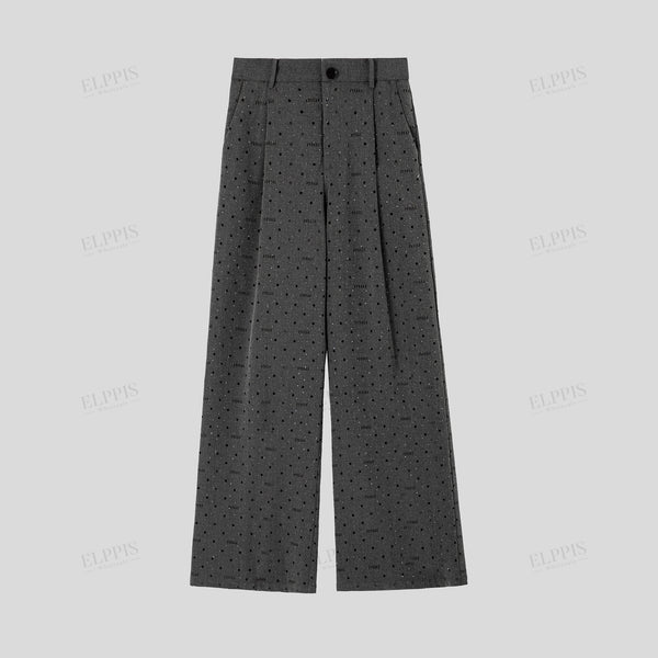 Burnt Flower Rhinestone Waistband Striped Straight-Leg Pants