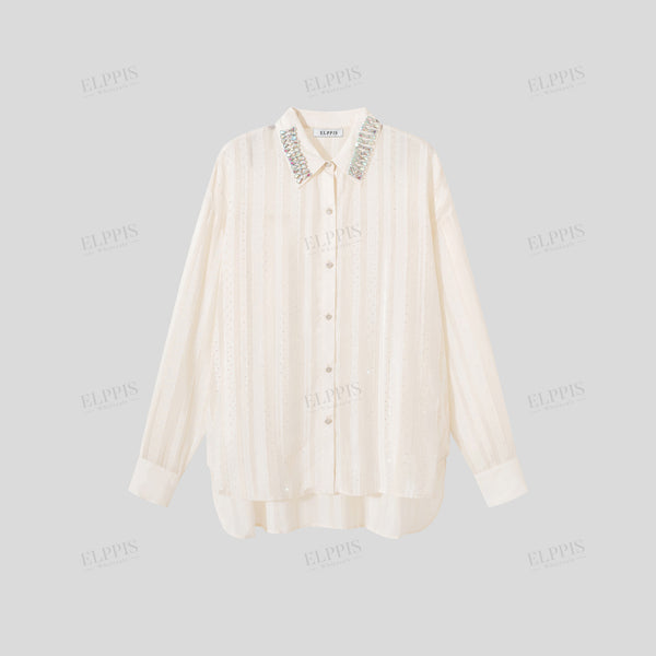 Rhinestone textured stripe shirt