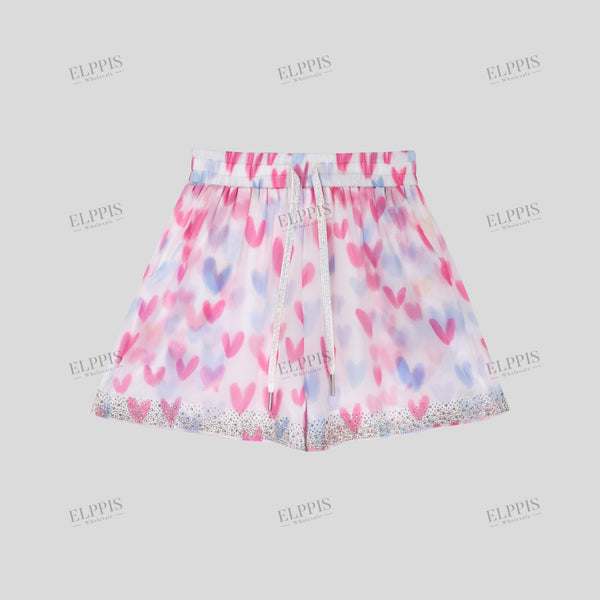 Printed rhinestone-embellished A-line shorts