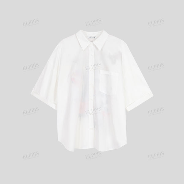 Heavy embroidery loose O-line short sleeve shirt