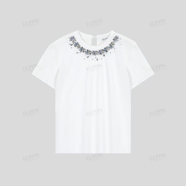 Handcrafted beaded straight H-line T-shirt