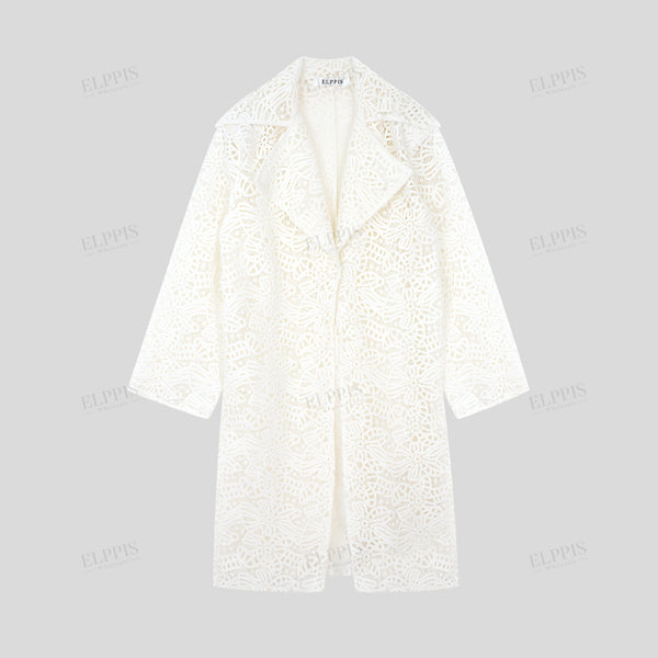 French Elegant Hollow Lace Mid-Length H-Shape Trench Coat