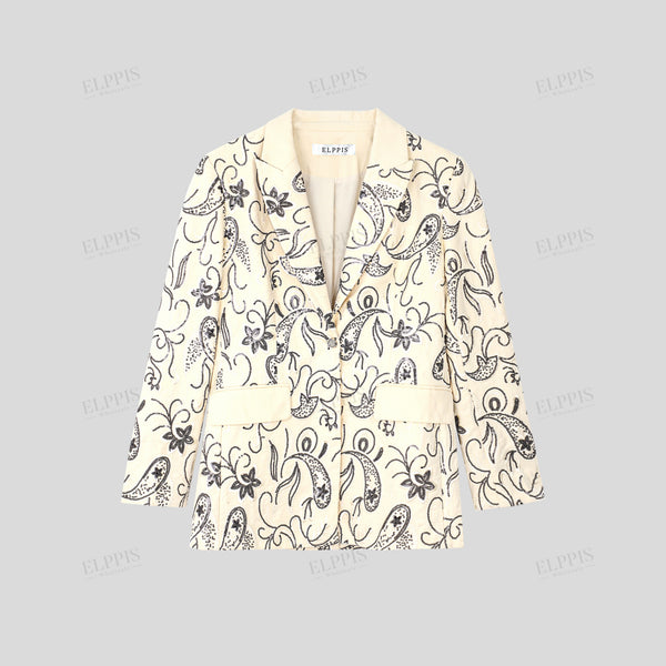 French Court-Inspired Paisley Floral Beaded Luxe H-Line Blazer