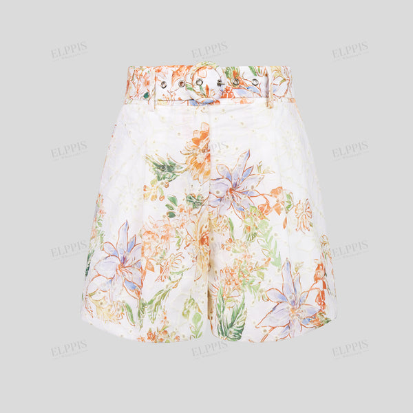 Lace hollow-out embroidered printed shorts