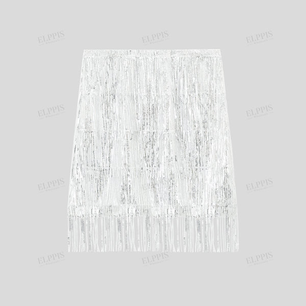 Sequin fringe A-line short skirt