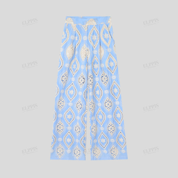Cotton embroidered wide-leg trousers