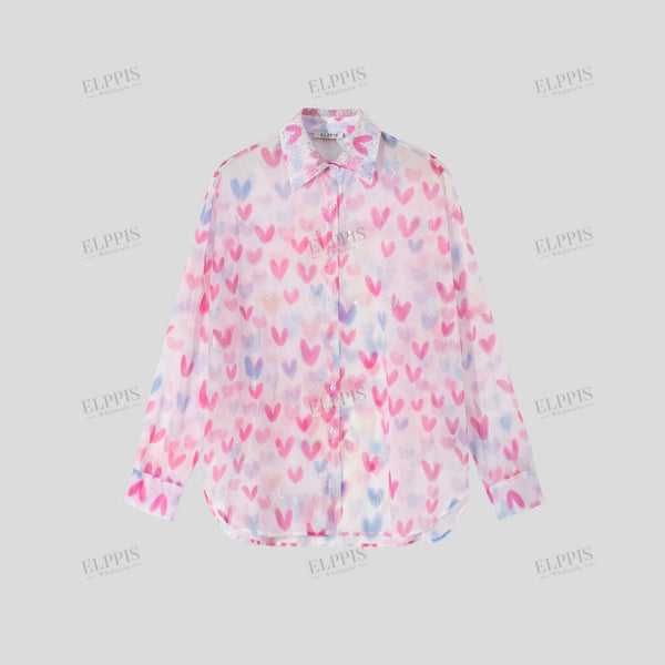 Single Breast Floral Prints Press stone straigth Blouse